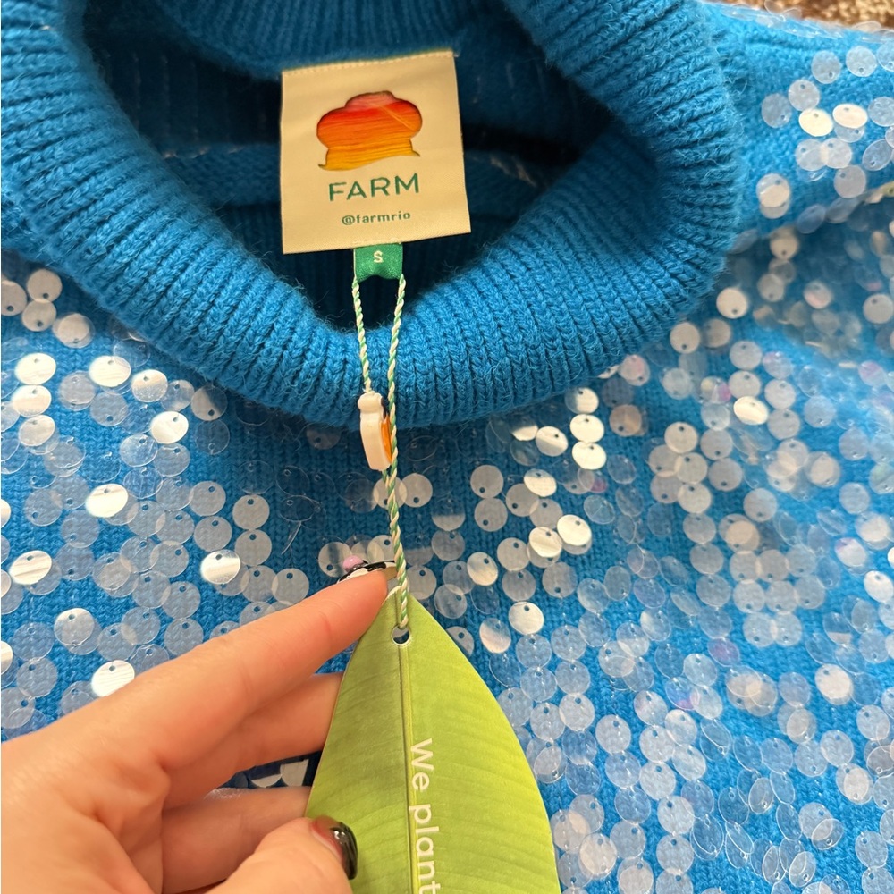 🆕 FARM Rio blue sequin sweater - Picture 2 of 3
